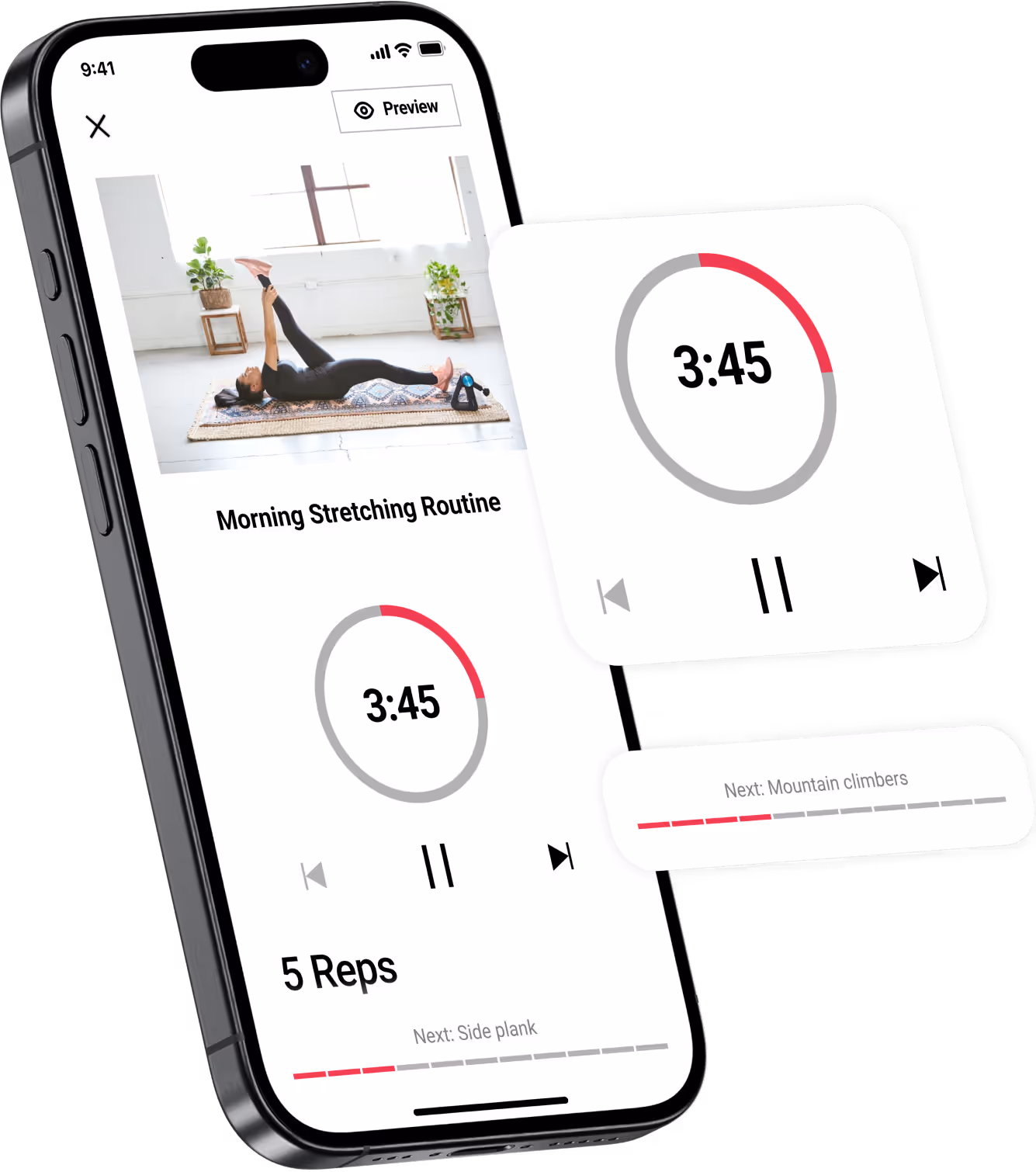 An interactive lesson in a Passion App with timers, reps and follow-along video